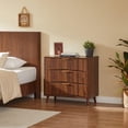 thumbnail image 4 of EHANCIS Walnut Mid Century Modern Nightstand, 3 Drawer Fluted Wooden Bedside Table with Metal Handles, Storage Side Cabinet for Bedroom Living Room Hallway, 4 of 7