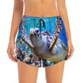 thumbnail image 2 of Goofa Sea Turtle Swims Printed Women 2 in 1 Running Shorts,Quick Dry Athletic Workout Shorts,High Waisted Athletic Shorts with Liner Pockets-, 2 of 9