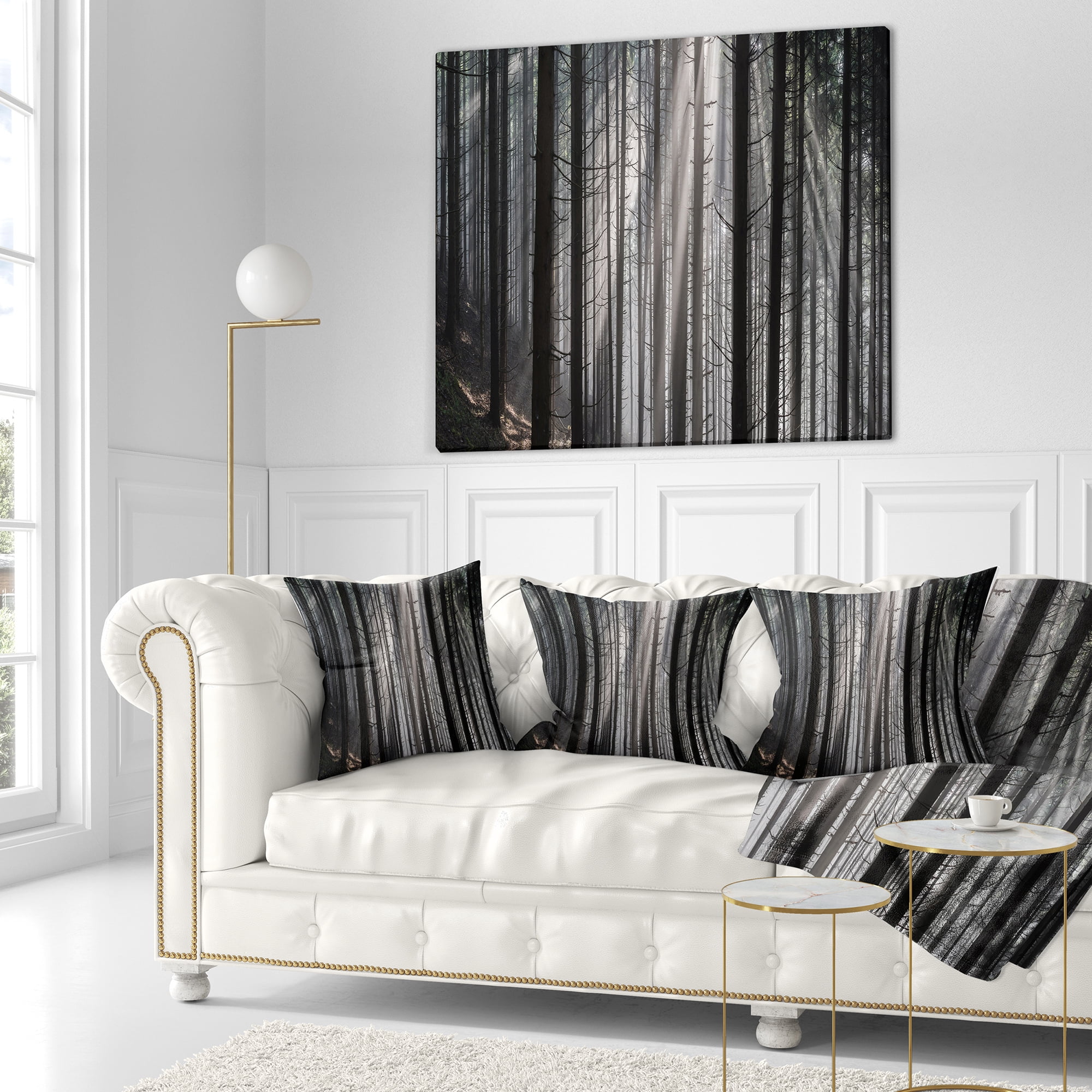 Designart Sunbeams Peeking Through Dark Forest - Forest Throw Pillow - 18x18