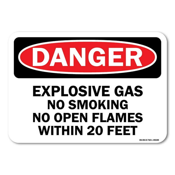 OSHA Danger Sign - Explosive Gas No Smoking or Open Flames Within 20 Feet | Plastic Sign | Protect Your Business, Work Site, Warehouse |  Made in the USA