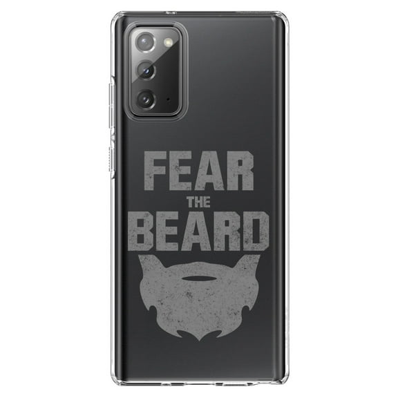 DistinctInk Clear Shockproof Hybrid Case for Samsung Galaxy Note 20 (6.7" Screen) - TPU Bumper Acrylic Back Tempered Glass Screen Protector - Fear the Beard