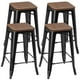 thumbnail image 1 of Set de 4 Taburetes de Bar Costway Metal 64,5 cm Con Asiento de Madera y Reposapiés, 1 of 4