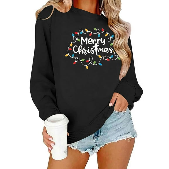 Christmas Sweatshirt for Women Winter Pullover Christmas Tree Snowflake Graphic Tops