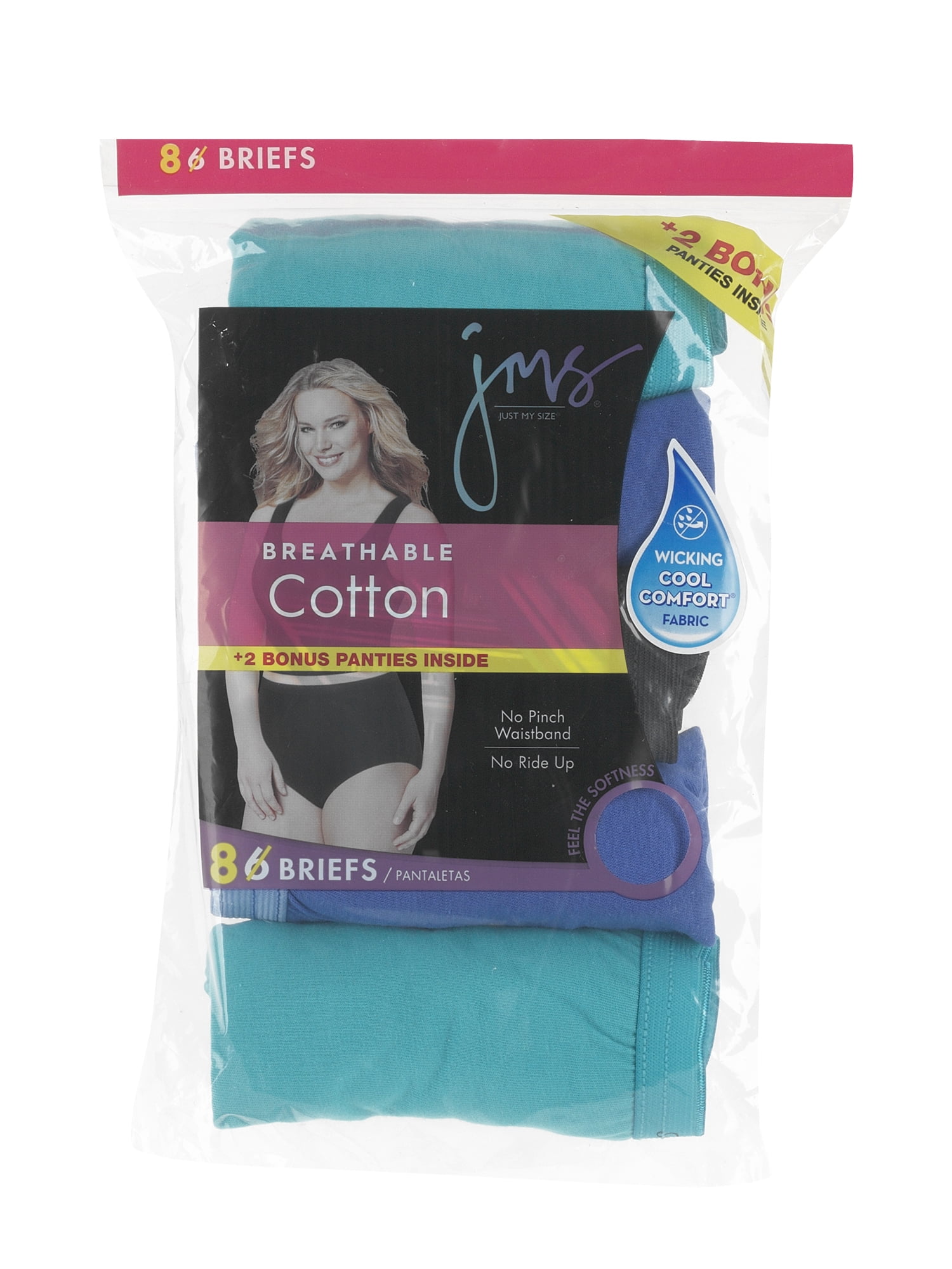 Just My Size Women's Plus Super Value Bonus Cotton Brief Underwear, 6+2 Bonus Pack
