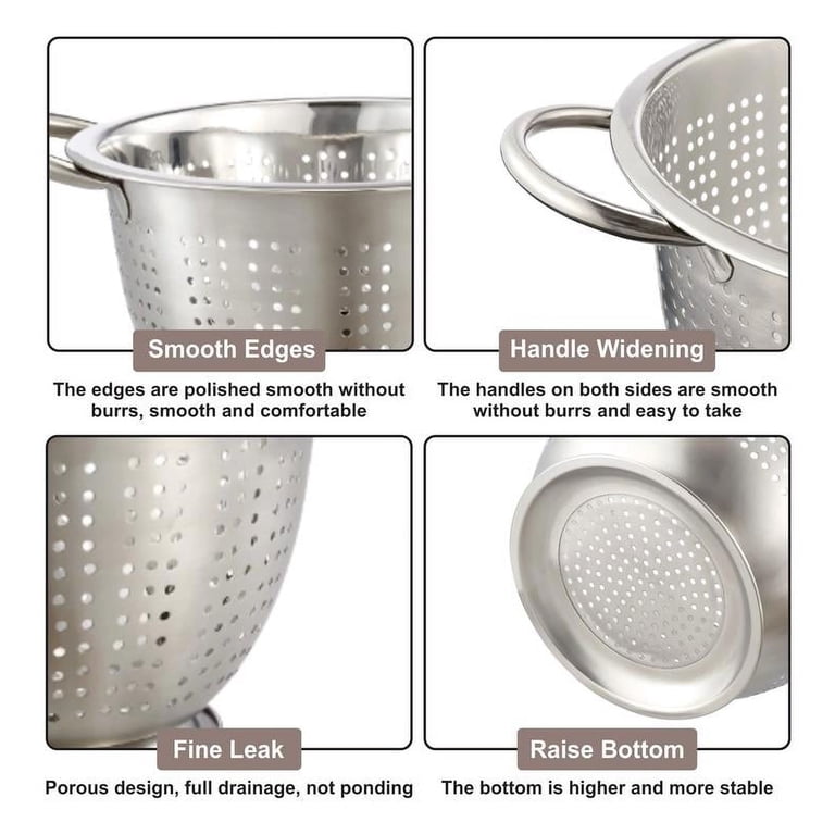 Stainless Steel Colander - 3-Quart Metal Strainer With Stable Base, Dishwasher Safe