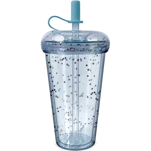 Taza de donut reutilizable con tapa - Vaso de plástico de doble pared de 15 oz - Taza de café helado de viaje - Botella transparente para batido - Bebida fría y caliente - Taza de agua - Taza de té de
