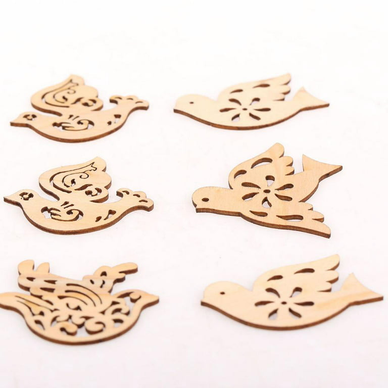 10pcs Unfinished Wooden Birds Crafts Wood Cutout Shapes Embellishment Wood  Slices for DIY Scrapbooking Card Making