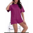 thumbnail image 3 of MINTREUS Womens 2 Piece Lounge Sets Crew Neck Short Summer Pajama Set Airport Travel Outfits with Pockets, 3 of 8