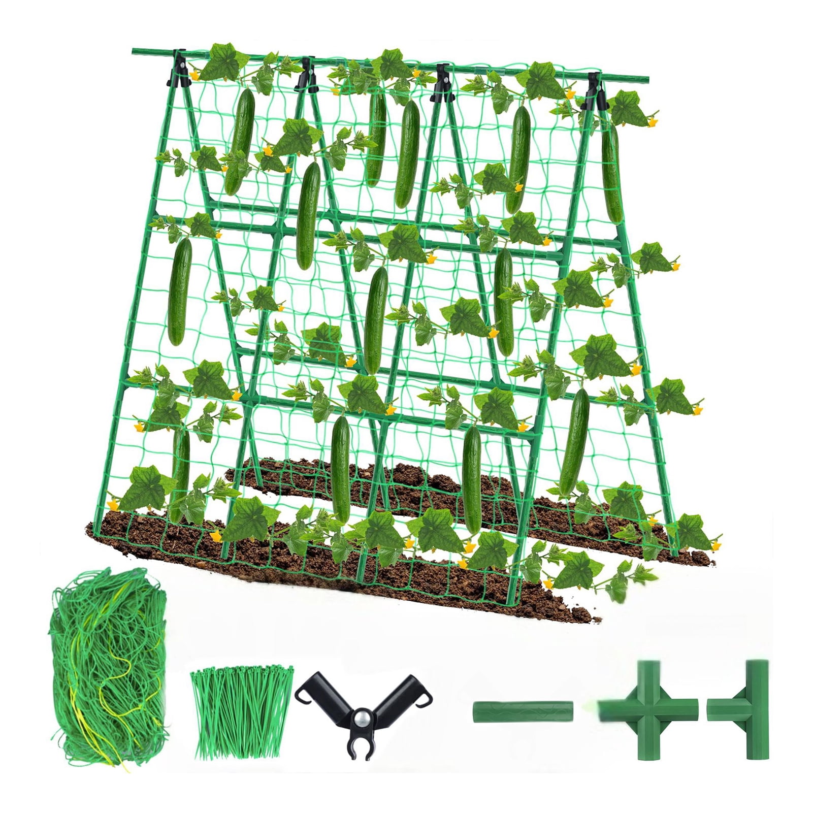 OIUR Cucumber Trellis for Garden 48 Inch A-Frame Plant Trellis Set with Net And Ties Climbing Vegetable Support Trellis for Cucumbers Tomatoes Grapes
