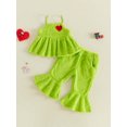 thumbnail image 5 of RUINIXCW Girls Christmas Outfit Heart Embroidery Green Fuzzy Camisole  Flared Pants, 5 of 6