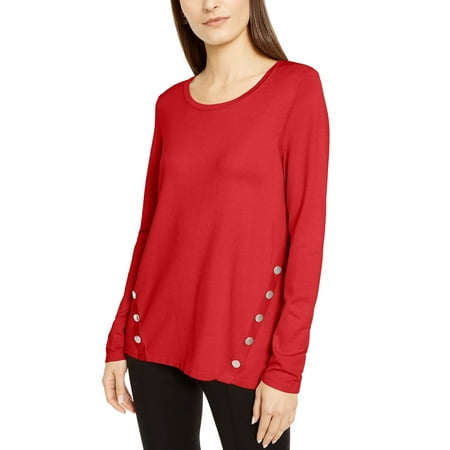 Alfani Women's Petite Hardware Seamed Pullover Sweater Medium Red Size Petite