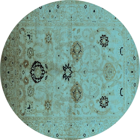 Ahgly Company Indoor Round Oriental Light Blue Industrial Area Rugs, 7' Round