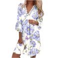thumbnail image 2 of Pisexur Robe à Manches Courtes Col en V Women Robes d'Été Décontractées Manches 3/4 Tunique de Fête Décontractée Col en V Imprimé Dentelle Col en V Robe Midi Women Robe, 2 of 5