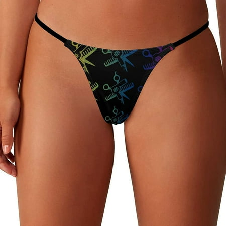 

Scissors and Comb Hair Women s G-String Thongs Low Rise Hipster Underwear Stretch T-Back Panties