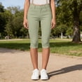 thumbnail image 6 of HongQid Capri Pants for Women High Waisted Skinny Split Hem Stretchy Capris Cropped Straight Leg with Pockets, 6 of 9