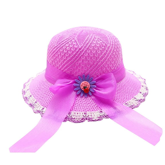 ZQUUVOU Straw Sun Hat for Children Large Brimmed Cute Straw Sun Hat Bow Ribbon Party Outdoor Sunshade Sun Protection Hat Purple