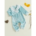 thumbnail image 5 of Suealasg Baby Girl Boy Velvet Bodysuits Lace Trim Doll Collar Long Sleeve Adorable Winter Romper, 5 of 9