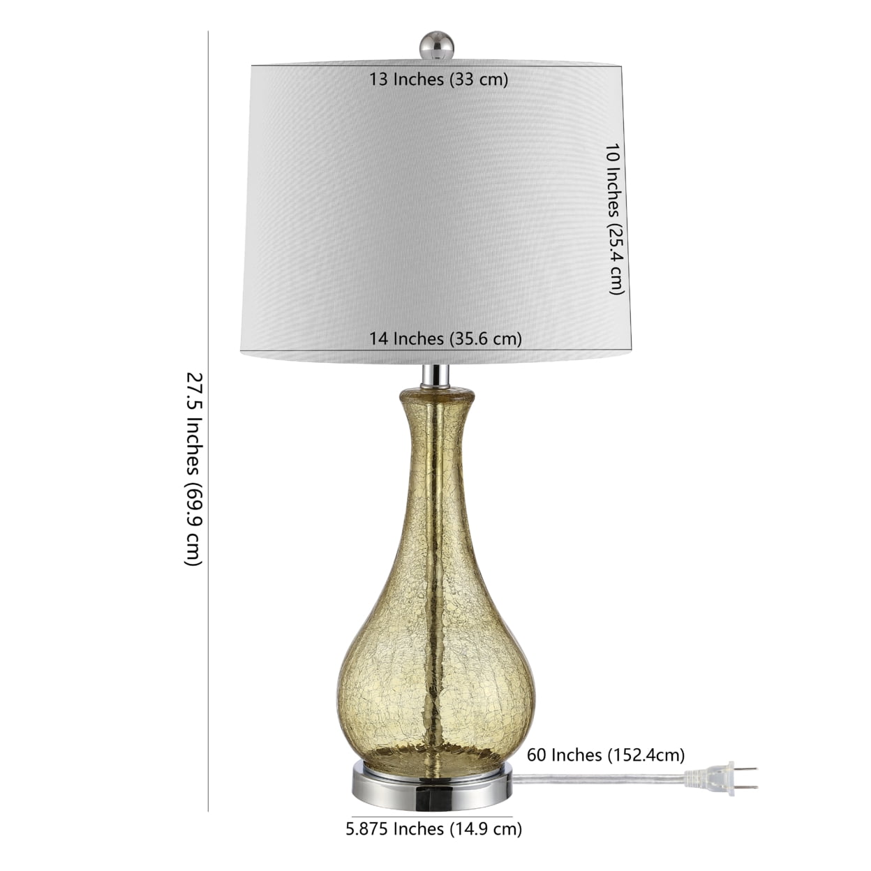 Safavieh Finnley 16 in 1-Light Contemporary Chrome Finish Table Lamp with Clear Glass Off White Transitional Shades