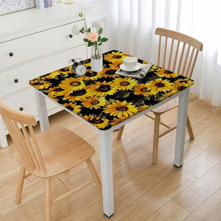 BANET Yellow Flower Square Tablecloth Sunflower Bloom Petals Lively Nature Bright Color in Dark Table Cloth Polyester Tablecloths for Home Decor Parties Picnic 36*36