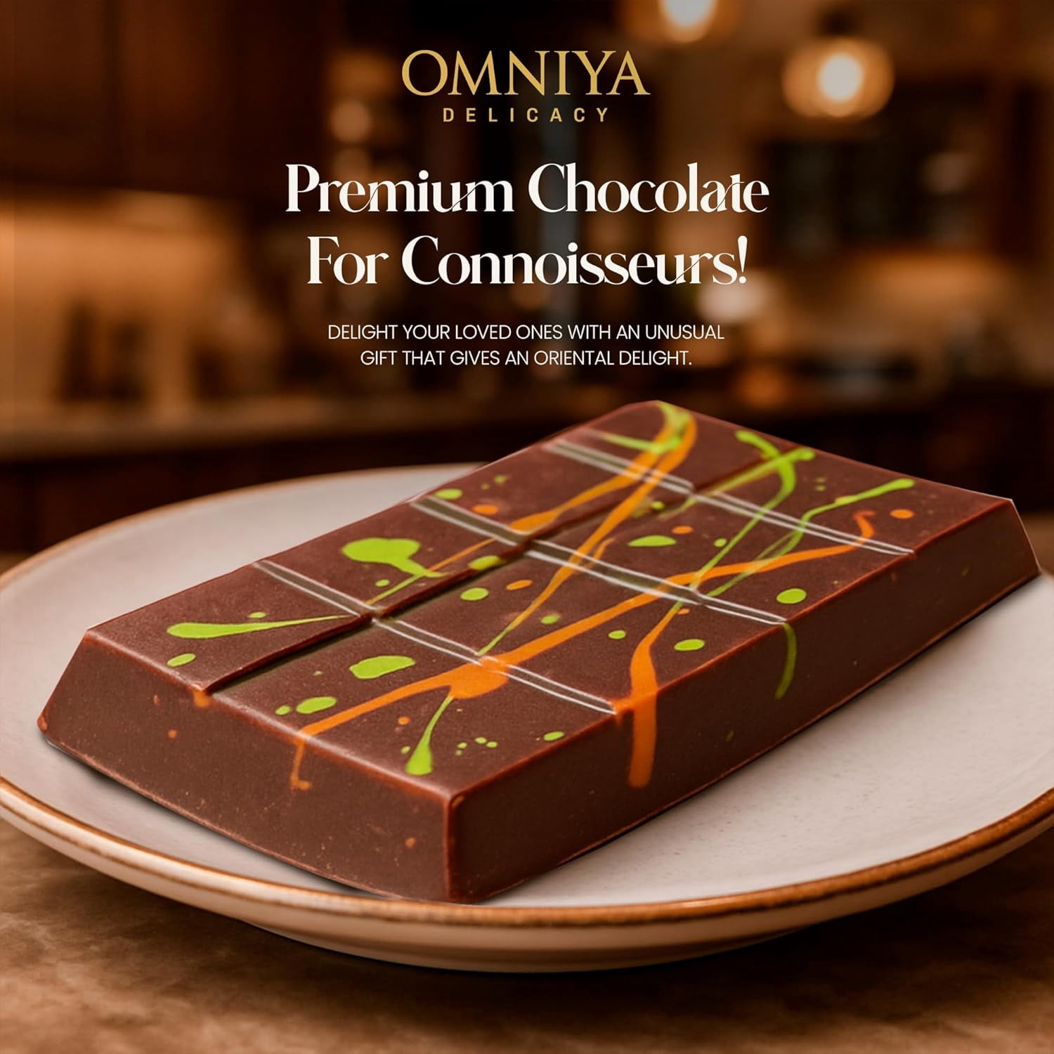 OMNIYA Delicacy Dubai Viral Kunafa Pistachio Milk Chocolate Bar, Crispy, 1 Count, 190g