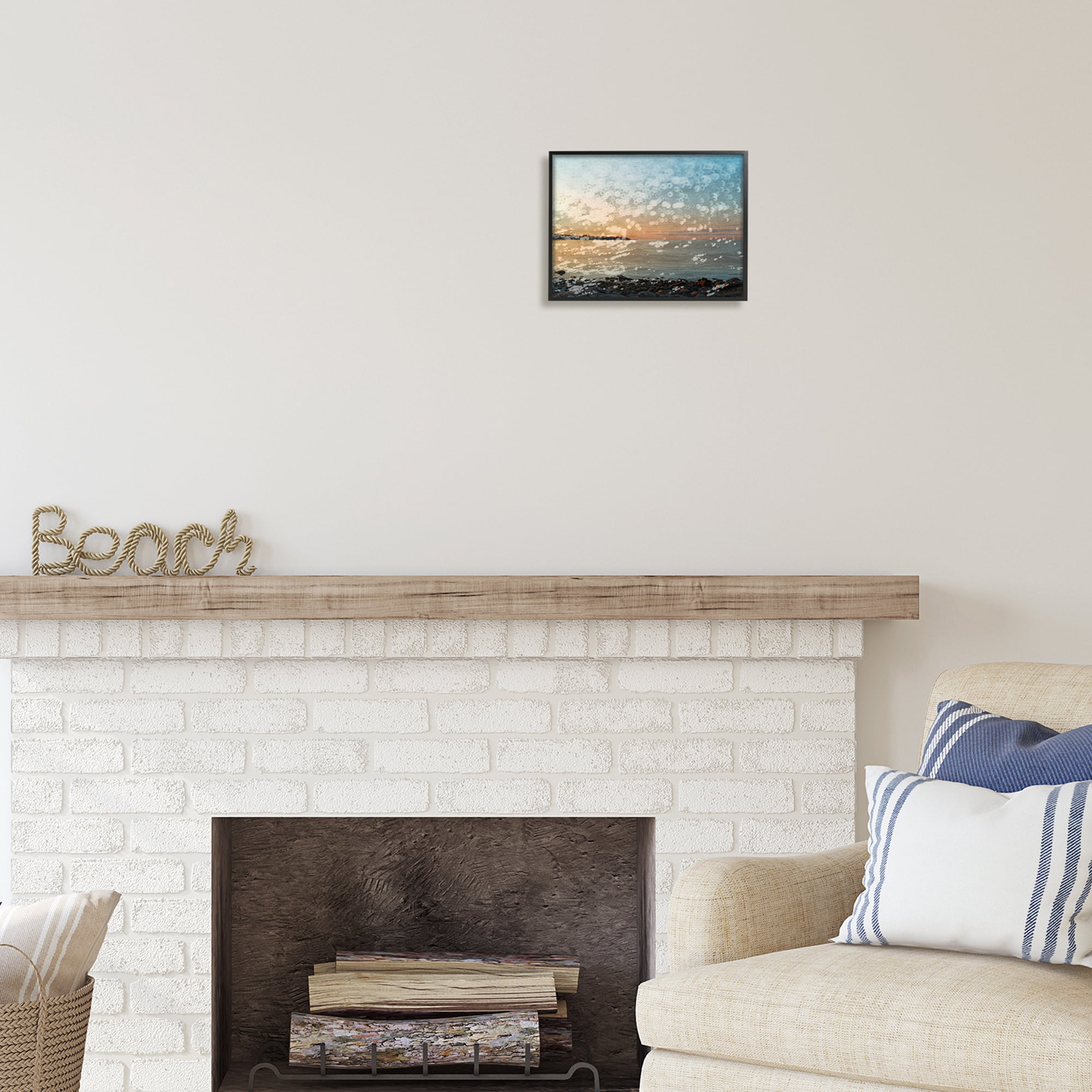 Stupell Industries Abstract Beach Splash Landscape Painting Black Framed Art Print Wall Art, 14 x 11