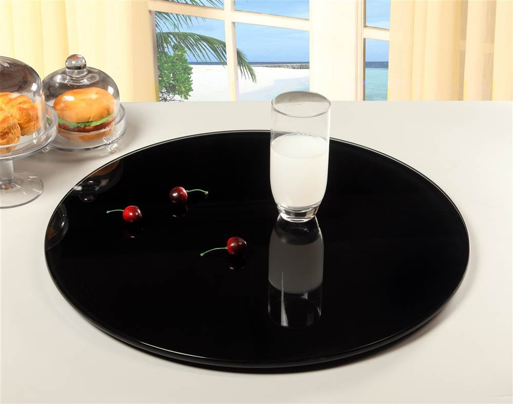 24 in. Round Glass Lazy Susan in Black