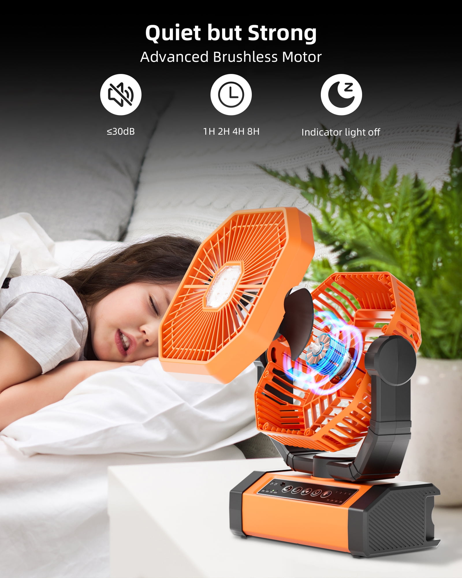 MORIKO Portable 20000mAh 4Speed Quiet Brushless Rechargeable Electric Household Fan
