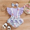 thumbnail image 2 of Yammkia Baby Girl Clothes Summer Outfit Romper Skirt Ruffle Sleeve Cute Bow Headband Bodysuit Set,Purple 6-9 Months, 2 of 9