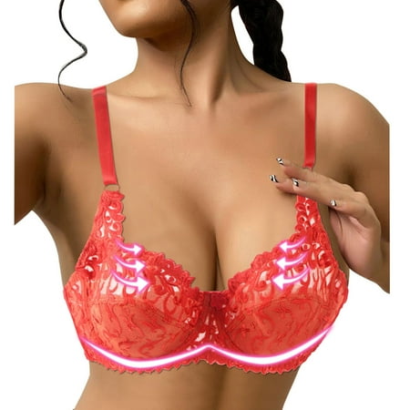 

ERTUTUYI Women Lace Bra Thorn Plus Size Underwear Bra Red 85C