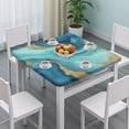 thumbnail image 3 of Blue Marble Gold Wave Pattern Square Fitted Tablecloth with Elastic Edge,Square Table Cover,Washable Elastic Table Cover for Home Kitchen Party Decor 34"x34", 3 of 6