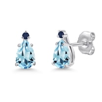 Gem Stone King 14K White Gold Sky Blue Topaz and Blue Sapphire Stud Earrings for Women | 1.06 Cttw | Gemstone November Birthstone | Pear Shape 6X4MM