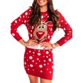 thumbnail image 1 of ZAXARRA Robe Tricotée de Noël pour Femmes, Manches Longues Col Rond Motif Élan à Pois Tricot Élastique une Pièce, 1 of 9