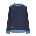 thumbnail image 5 of YanHoo Women's Denim Patchwork Sweatshirts Crew Neck Casual Long Sleeve Western Shirts Loose Fit Color Block Pullover Blouse Navy,S, 5 of 7