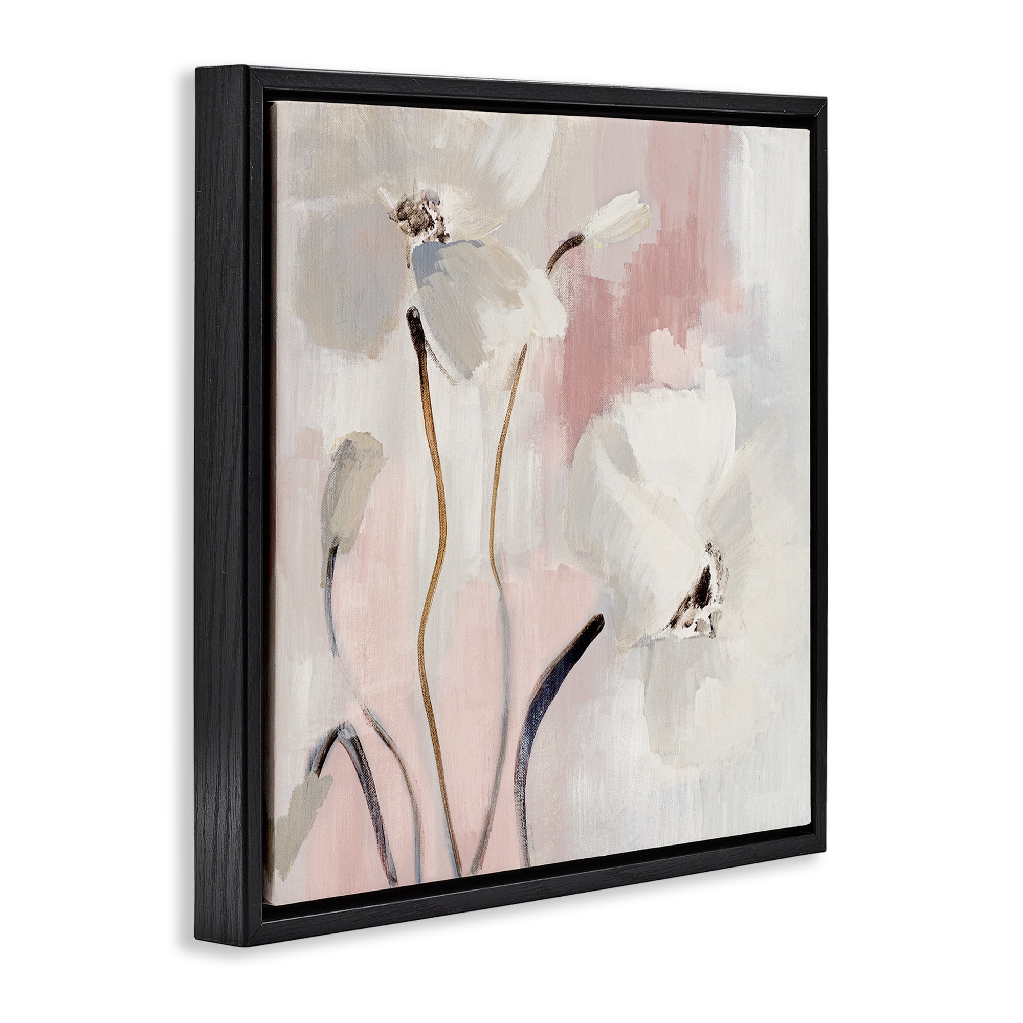 Stupell Industries Abstract White Blooms Botanical & Floral Painting Black Floater Framed Canvas Art Print Wall Art, 25 x 25