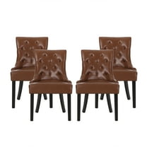 Noble House Will Faux Leather Tufted Dining Chairs, Set of 4, Cognac Brown and Matte Black