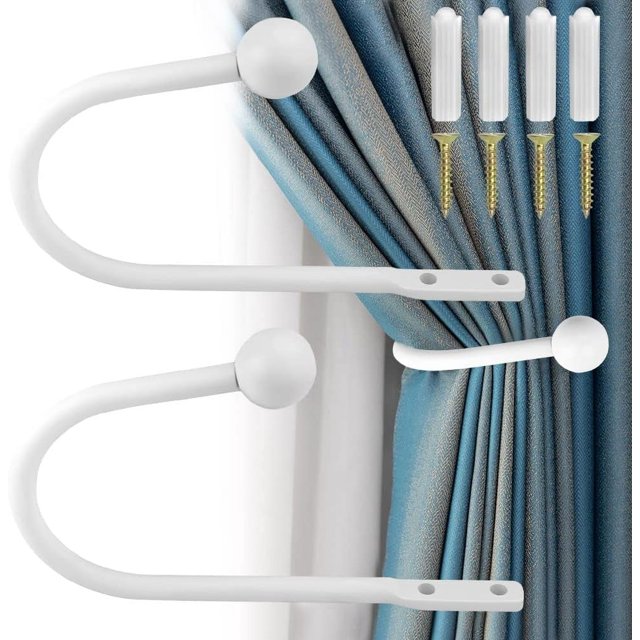 par de alzapaños de cortina de metal, ganchos de tornillo para alzapaños de cortina, alzapaños de cortina en forma de U, alzapaños de cortina de pared, para cortina, sala de estar, dormitorio,