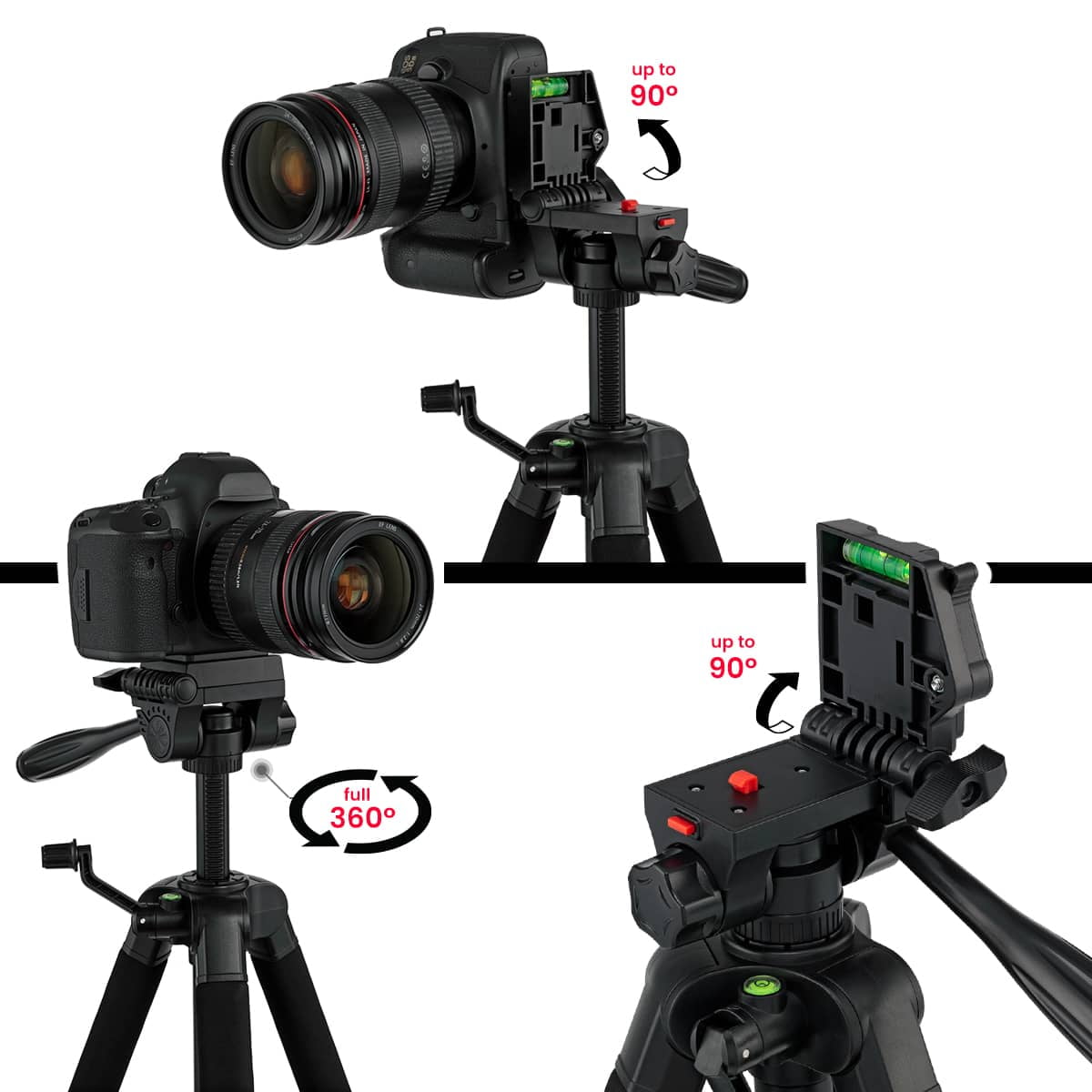 Creative Mark Apex Tripod for Camera - Lightweight Aluminum Camera Tripod Stand with 360° Pan, 90° Forward Backward & Side Tilt, Adjustable Height, Quick-Release Plate and Nylon Carrying Case