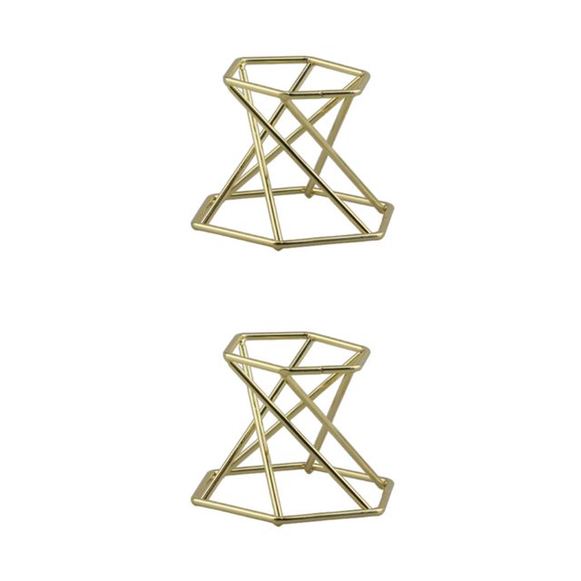 Maytalsory Stylish Glass Lens Ball Stand Display for Striking Mineral Specimen Gemstone Geode Hexagon Gold 2Set