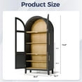 thumbnail image 2 of TOPCOMFY 75" Arched Cabinet with Glass Doors, Kitchen Storage Cabinet with Door, 5-Tier Arched Bookcase with Adjustable Shelves - Black&Natural, 2 of 8