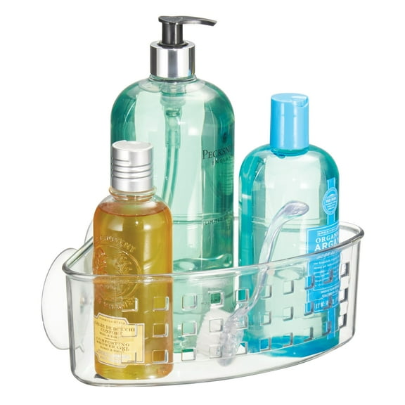 iDesign Clear Suction Bathroom Shower Corner Basket, 9" L x 7" W x 3.5" H