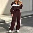 thumbnail image 6 of Smupbvky Tracksuits for Women Set 2 Piece Collared Color Block Zip Jacket Long Sleeve Jogger Pants Casual Fall Outfits (L, Coffee), 6 of 7