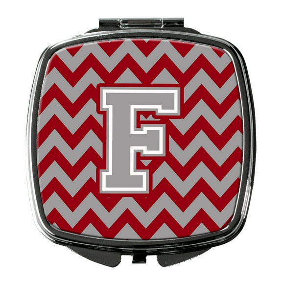 Letter F Chevron Crimson and Grey   Compact Mirror