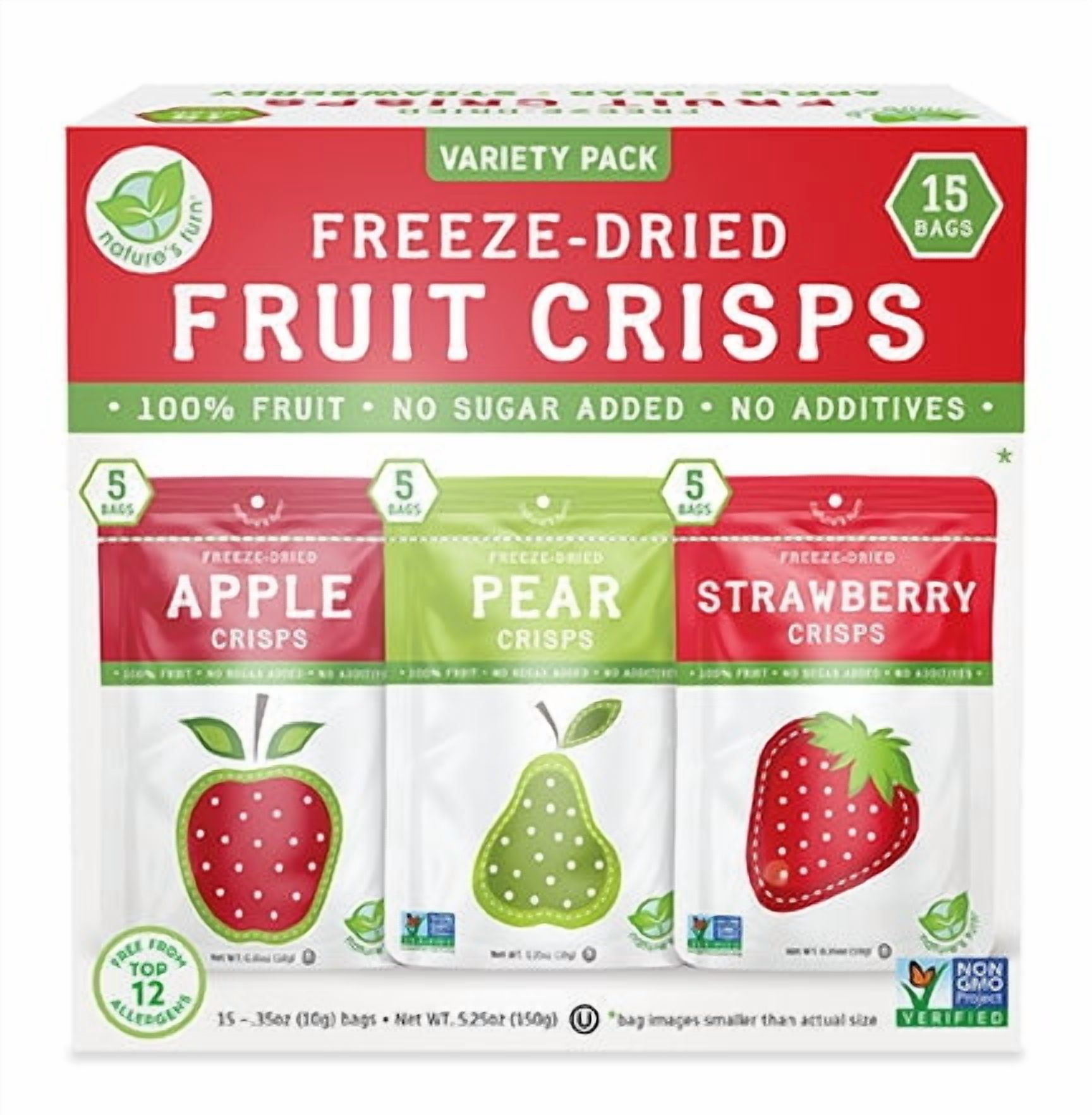 Nature’s Turn Freeze-Dried Fruit Crisps Variety Pack, No Added Sugar, Healthy Natural Fruit Crisp Snack for School Lunches, Lunchbox Snack Variety Bags of 30 (0.35 oz Each)