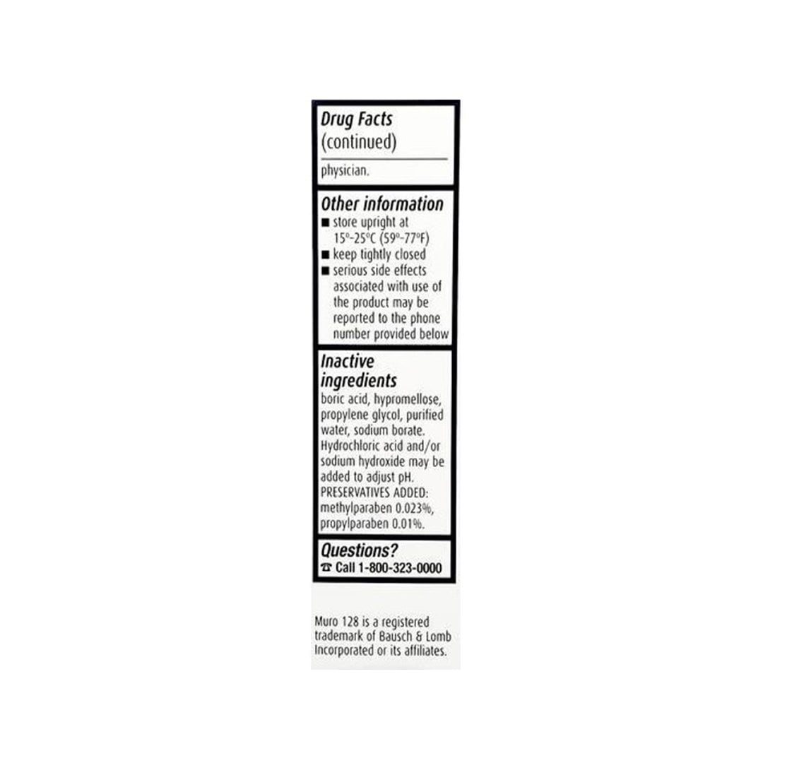 Bausch + Lomb Muro 128 Sodium Chloride Hypertonicity Ophthalmic Solution, 5% 15 ml - 2 Pack
