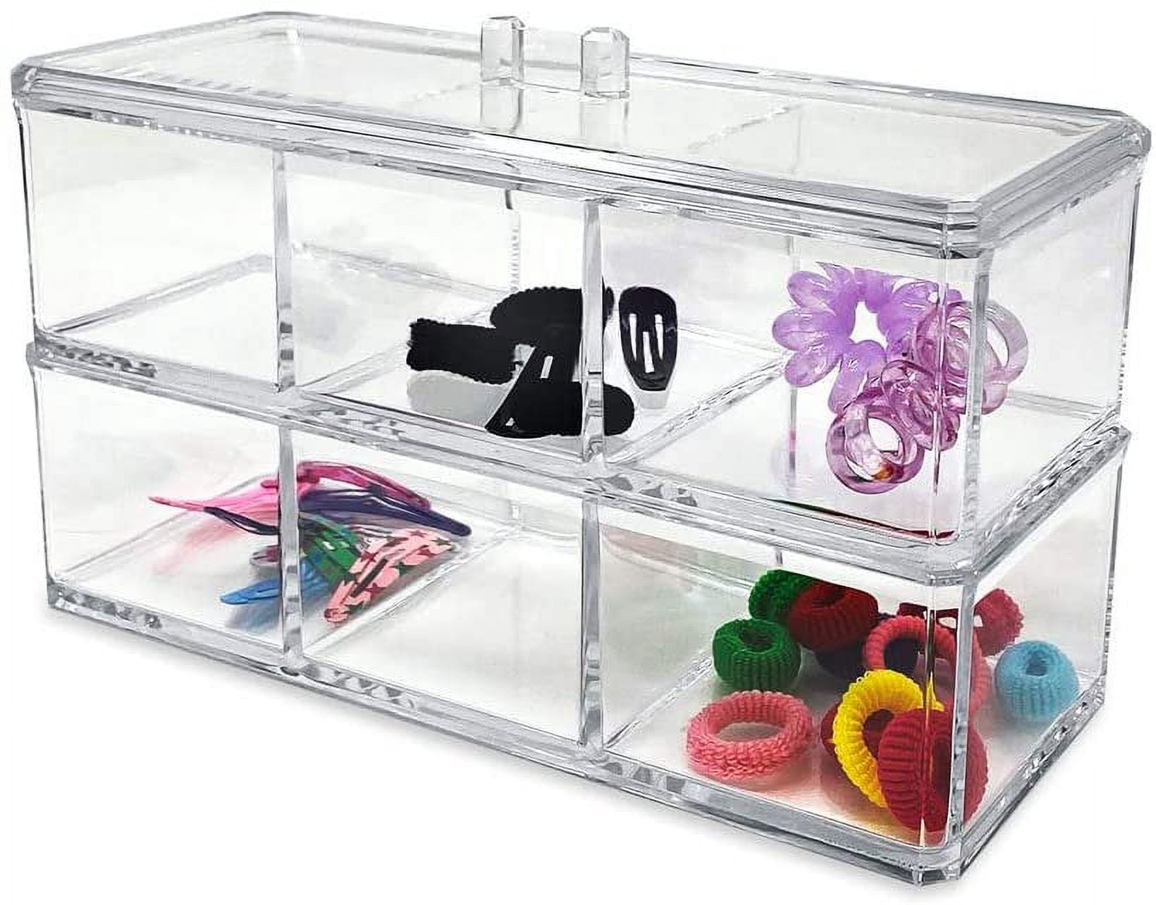 Isaac Jacobs 3-Compartment Clear Acrylic Rectangular Stackable Organizer with Lid, Multi-Sectional Drawer Tray, Storage Solution for Makeup, Craft Supplies, for Bathroom, Kitchen, Office 2, Clear