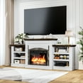 thumbnail image 2 of Winkalon 72" Fireplace TV Stand for 75 inch 80 inch TV, Electric Fireplace with Mantel, Farmhouse Entertainment Center with 23" Electric Fireplace, White Brown, 2 of 9