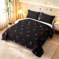 thumbnail image 3 of Homewish Cartoon Plant Mushrooms Twin Quilt Set,Cute Bowtie Twin Coverlet Set,Red Black,Black Reversible,2pcs, 3 of 7