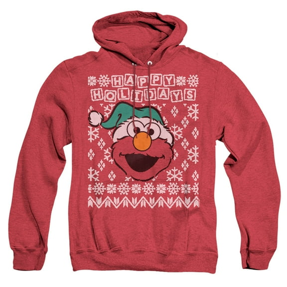 Sesame Street Elmo Ugly Christmas Unisex Adult Pull-Over Heather Hoodie,Red, Medium