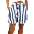 thumbnail image 2 of Only Moment Shorts for Women Cotton Striped Shorts Comfy Elastic Waist Drawstring Pocket Shorts Pants Wowomen Shorts Blue,L, 2 of 4