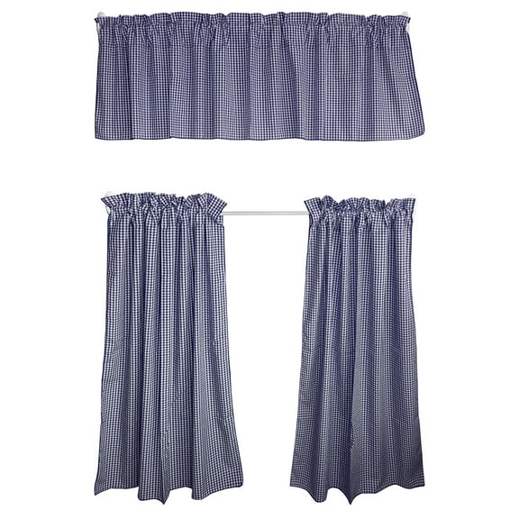 1/8th Inch Small Gingham Checkered Cotton 3 Piece Window Valance Curtain Set (17 Colors)